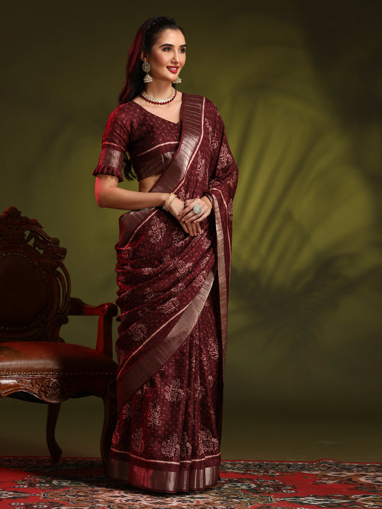 Saree Mall Women's  Blend Burgundy Printed Designer Saree With Blouse Piece-HOLAND301D