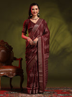 Saree Mall Women's  Blend Burgundy Printed Designer Saree With Blouse Piece-HOLAND301D