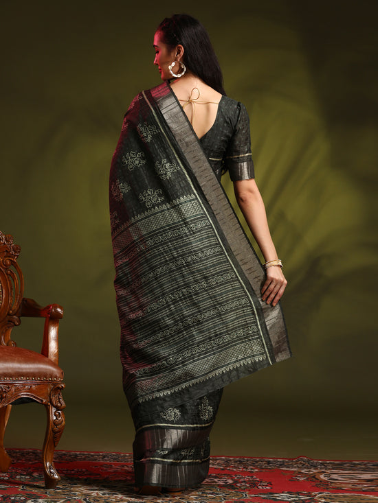 Saree Mall Women's  Blend Black Printed Designer Saree With Blouse Piece-HOLAND301E