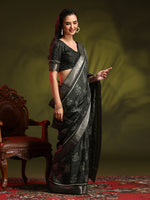 Saree Mall Women's  Blend Black Printed Designer Saree With Blouse Piece-HOLAND301E