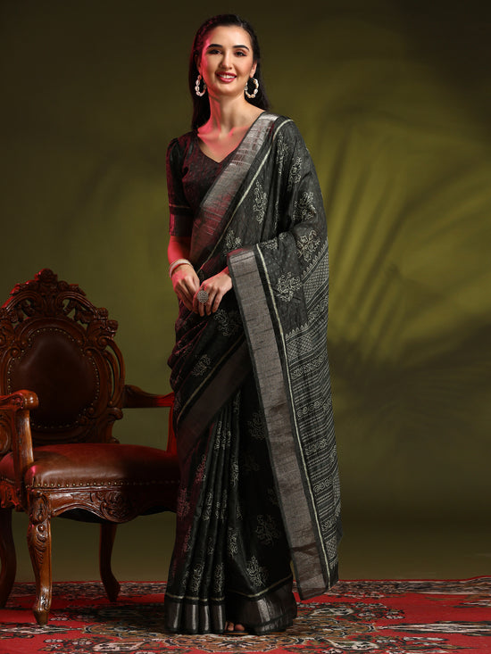 Saree Mall Women's  Blend Black Printed Designer Saree With Blouse Piece-HOLAND301E