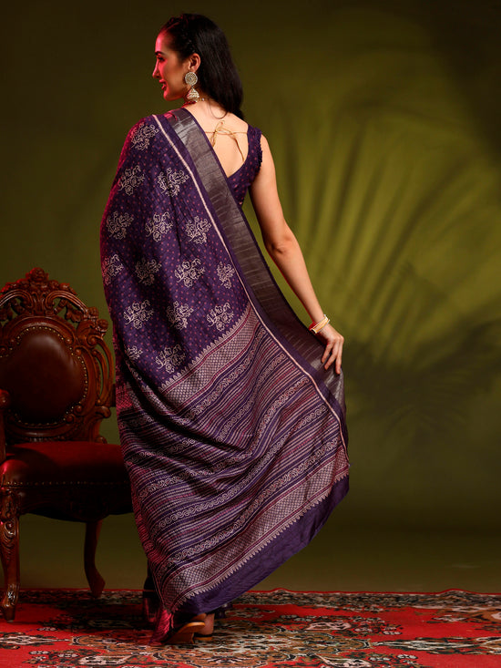 Saree Mall Women's  Blend Purple Printed Designer Saree With Blouse Piece-HOLAND301G