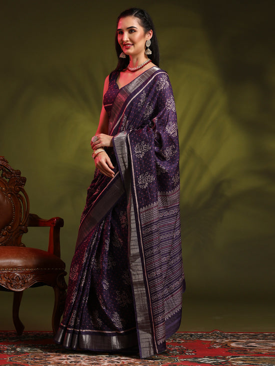 Saree Mall Women's  Blend Purple Printed Designer Saree With Blouse Piece-HOLAND301G