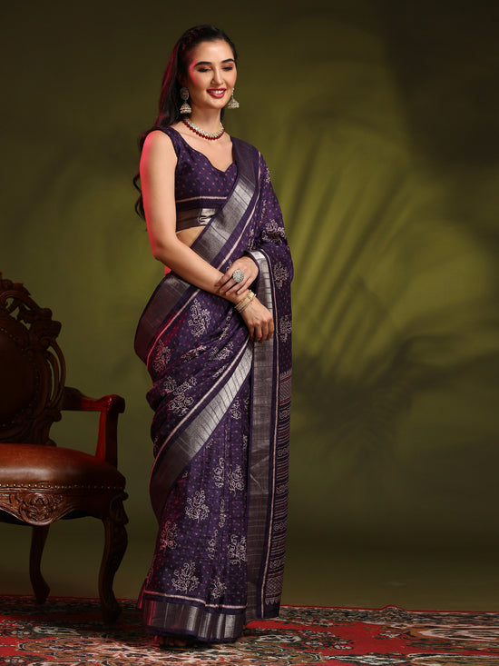 Saree Mall Women's  Blend Purple Printed Designer Saree With Blouse Piece-HOLAND301G