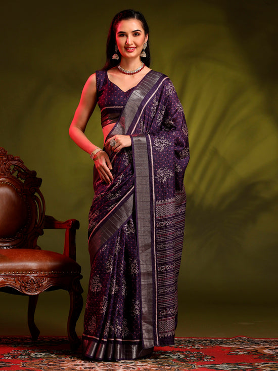 Saree Mall Women's  Blend Purple Printed Designer Saree With Blouse Piece-HOLAND301G