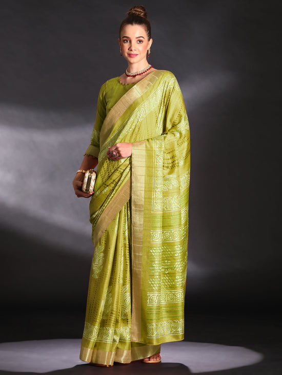 Saree Mall Women's  Blend Light Green Printed Designer Saree With Blouse Piece-HOLAND30C