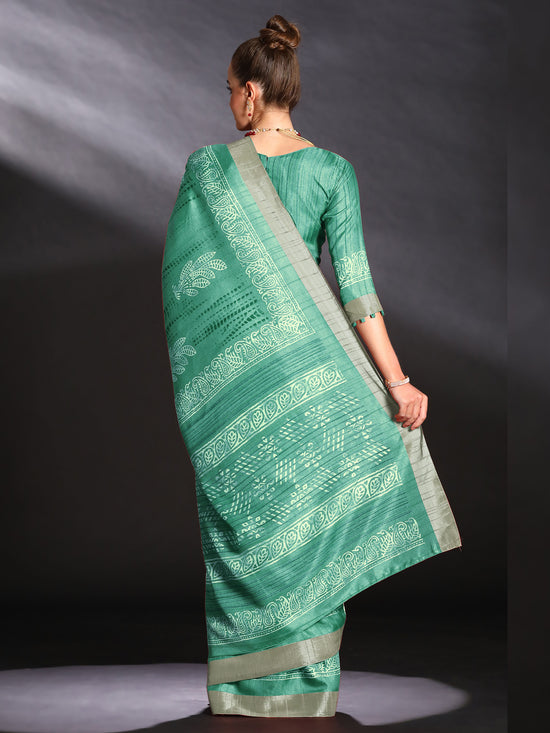 Saree Mall Women's  Blend Sea Green Printed Designer Saree With Blouse Piece-HOLAND30D