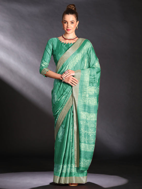 Saree Mall Women's  Blend Sea Green Printed Designer Saree With Blouse Piece-HOLAND30D