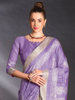 Saree Mall Women's  Blend Lavendar Printed Designer Saree With Blouse Piece-HOLAND30E