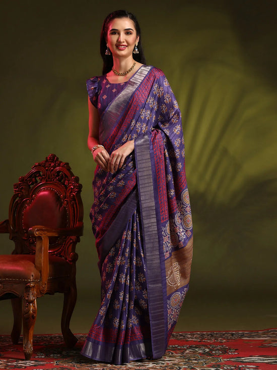 Saree Mall Women's  Blend Violet Printed Designer Saree With Blouse Piece-HOLAND401A