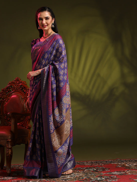 Saree Mall Women's  Blend Violet Printed Designer Saree With Blouse Piece-HOLAND401A