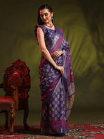 Saree Mall Women's  Blend Violet Printed Designer Saree With Blouse Piece-HOLAND401A