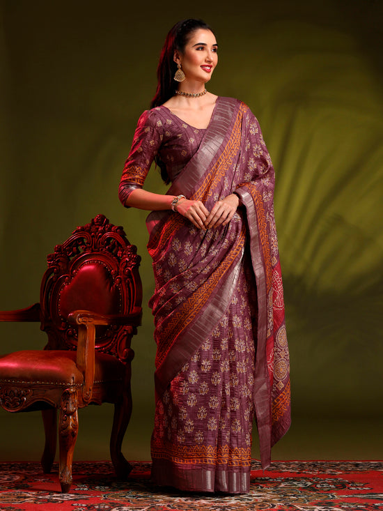 Saree Mall Women's  Blend Mauve Printed Designer Saree With Blouse Piece-HOLAND401D