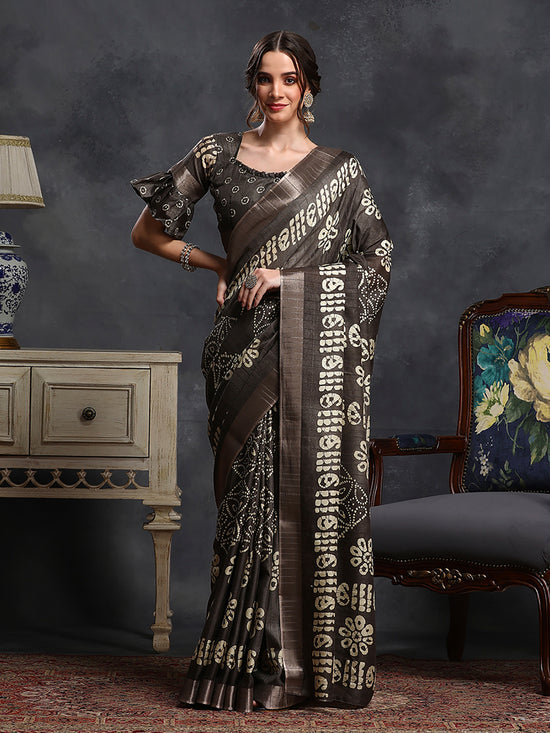 Saree Mall Women's  Blend Coffee Brown Printed Designer Saree With Blouse Piece-HOLAND45E