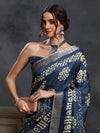 Saree Mall Women's  Blend Blue Printed Designer Saree With Blouse Piece-HOLAND45F