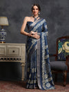 Saree Mall Women's  Blend Blue Printed Designer Saree With Blouse Piece-HOLAND45F