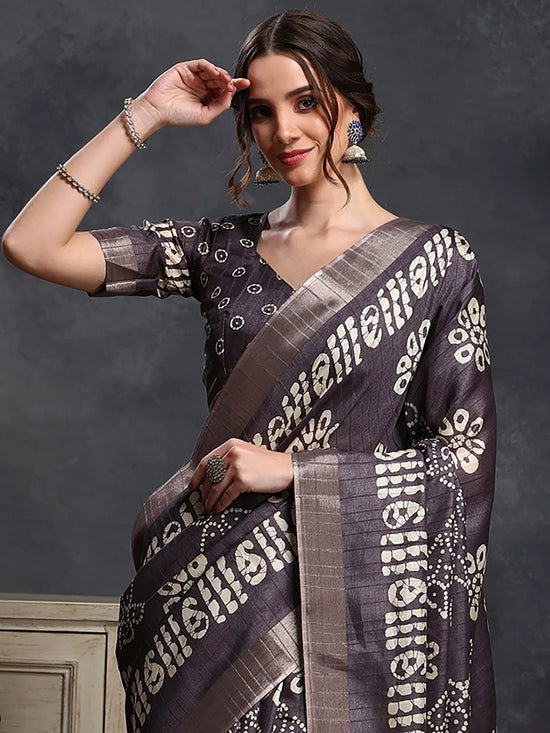 Saree Mall Women's  Blend Violet Printed Designer Saree With Blouse Piece-HOLAND45G