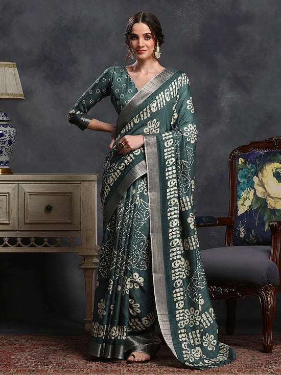 Saree Mall Women's  Blend Sea Green Printed Designer Saree With Blouse Piece-HOLAND45H