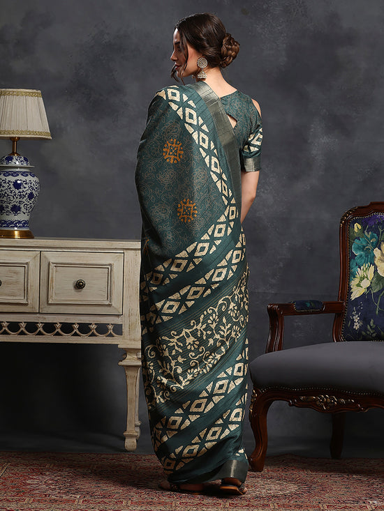 Saree Mall Women's  Blend Teal Green Printed Designer Saree With Blouse Piece-HOLAND53D