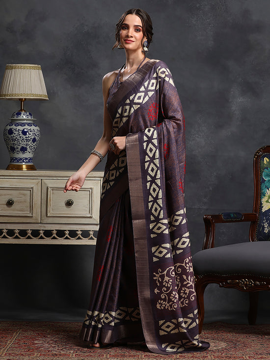 Saree Mall Women's  Blend Violet Printed Designer Saree With Blouse Piece-HOLAND53E