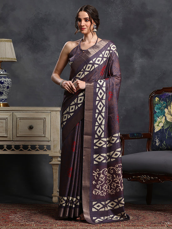 Saree Mall Women's  Blend Violet Printed Designer Saree With Blouse Piece-HOLAND53E