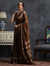 Saree Mall Women's  Blend Brown Printed Designer Saree With Blouse Piece-HOLAND53F