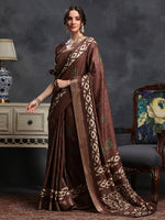 Saree Mall Women's  Blend Brown Printed Designer Saree With Blouse Piece-HOLAND53H