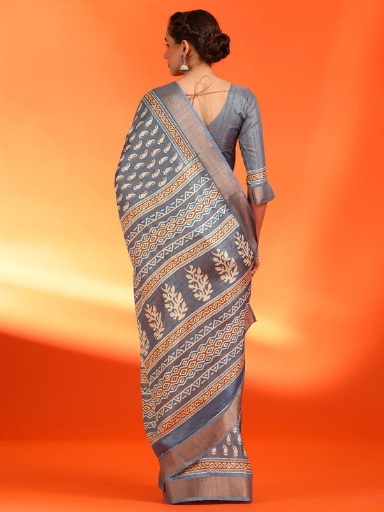 Saree Mall Women's  Blend Grey Printed Designer Saree With Blouse Piece-HOLAND55D