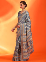 Saree Mall Women's  Blend Grey Printed Designer Saree With Blouse Piece-HOLAND55D