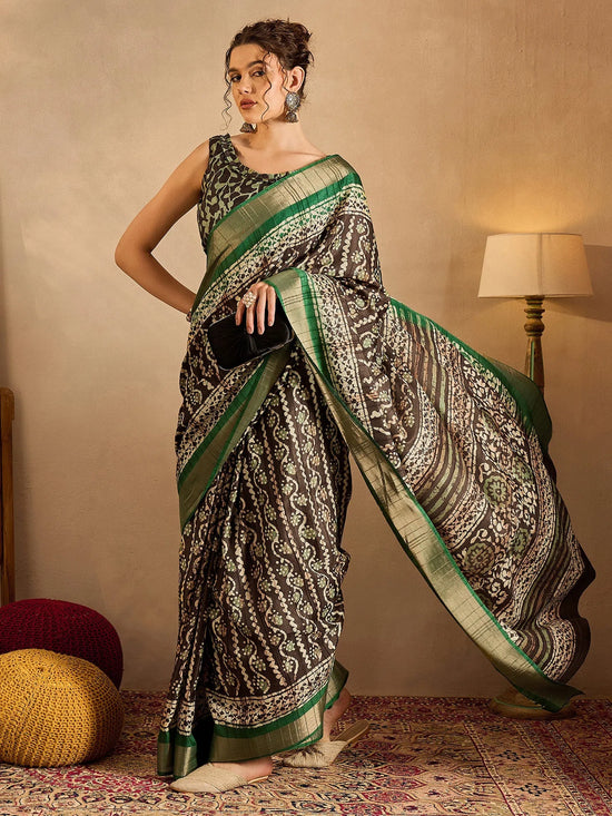 Saree Mall Women's  Blend Brown Printed Designer Saree With Blouse Piece-HOLAND73A