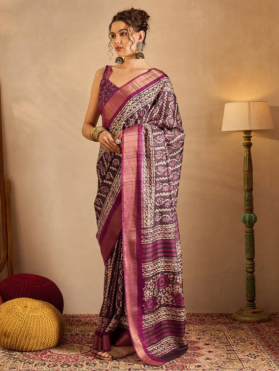 Saree Mall Women's  Blend Mauve Printed Designer Saree With Blouse Piece-HOLAND73C