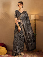 Saree Mall Women's  Blend Black Printed Designer Saree With Blouse Piece-HOLAND76C