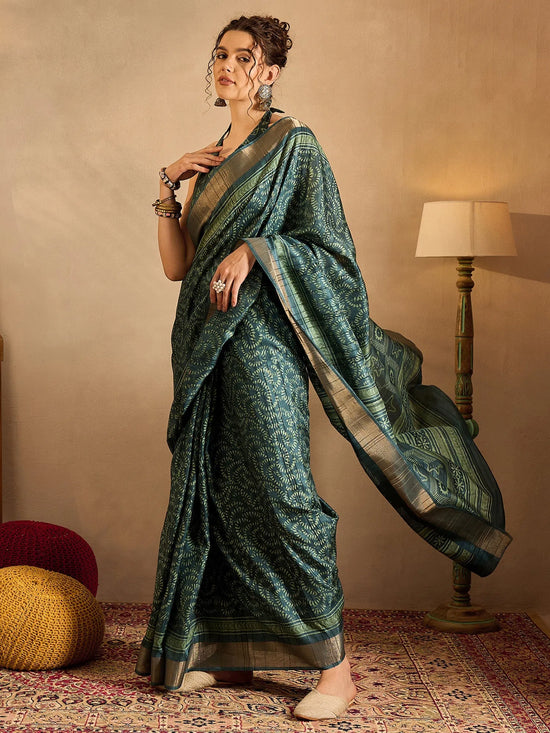 Saree Mall Women's  Blend Teal Blue Printed Designer Saree With Blouse Piece-HOLAND76D