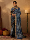 Saree Mall Women's  Blend Navy Blue Printed Designer Saree With Blouse Piece-HOLAND77A