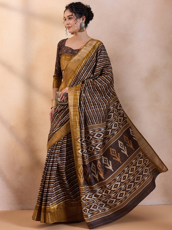 Saree Mall Women's  Blend Brown Printed Designer Saree With Blouse Piece-HOLAND78D