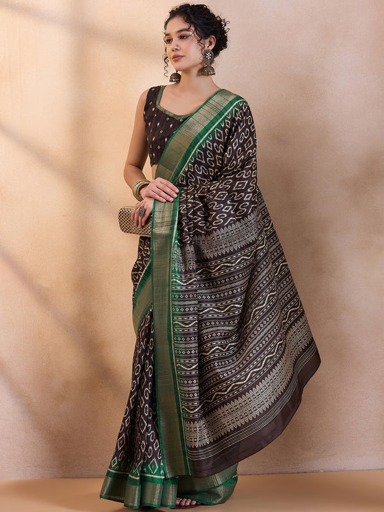 Saree Mall Women's  Blend Dark Green Printed Designer Saree With Blouse Piece-HOLAND80B