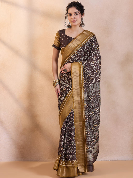 Saree Mall Women's  Blend Brown Printed Designer Saree With Blouse Piece-HOLAND80D