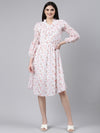 Women Mandarin Collar Printed Fit and Flare White Dress-HQ-30-White