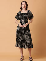 Women Black Dyed Fit and Flare Dress-HQ-326-Black