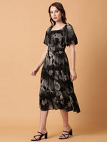 Women Black Dyed Fit and Flare Dress-HQ-326-Black