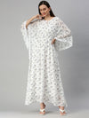 Women Printed Kaftan White Dress-HQ-5-A-White