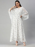 Women Printed Kaftan White Dress-HQ-5-A-White