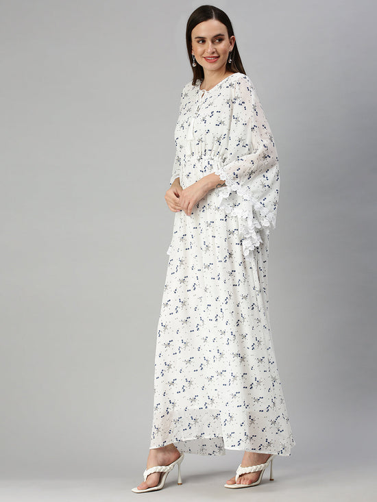 Women Printed Kaftan White Dress-HQ-5-A-White