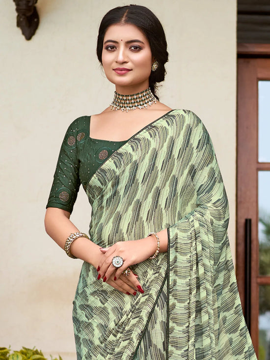 Saree Mall Women's Chiffon Light Green Printed Designer Saree With Blouse Piece-HRITIMA40086