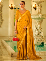 Saree Mall Women's  Blend Mustard Woven Design Designer Saree With Blouse Piece-HRMONY400001