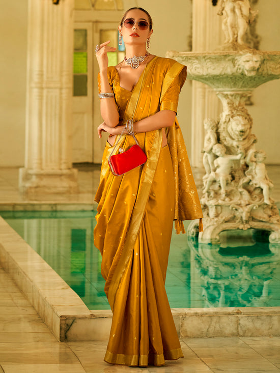 Saree Mall Women's  Blend Mustard Woven Design Designer Saree With Blouse Piece-HRMONY400001