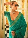 Saree Mall Women's  Blend Teal Blue Woven Design Designer Saree With Blouse Piece-HRMONY400002