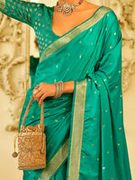 Saree Mall Women's  Blend Teal Blue Woven Design Designer Saree With Blouse Piece-HRMONY400002