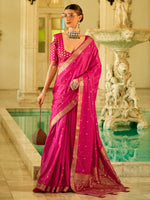 Saree Mall Women's  Blend Pink Woven Design Designer Saree With Blouse Piece-HRMONY400003