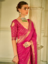 Saree Mall Women's  Blend Pink Woven Design Designer Saree With Blouse Piece-HRMONY400003